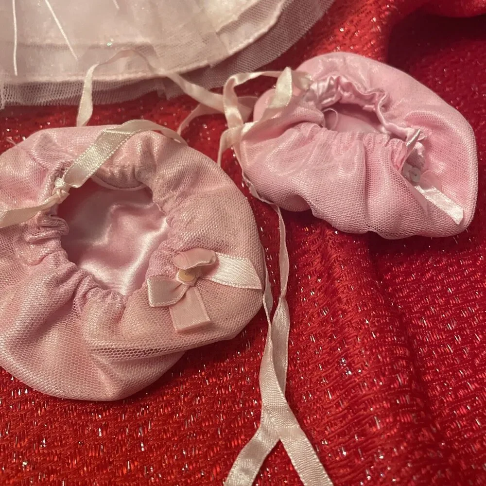 Build a Bear Pink White Flower Girl Dress Wand Shoes
